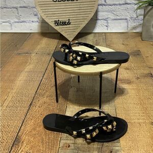 Melissa Harmonic Studs Flip Flops Sandals Bow Detail in Black Gold Size 13